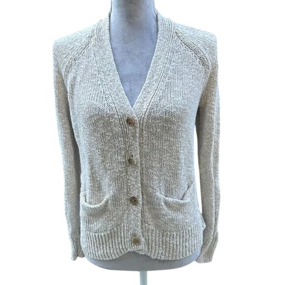 JENNI KAYNE Linen Blend Button Front Cardigan Sweater Beige Size Small - Picture 1 of 7